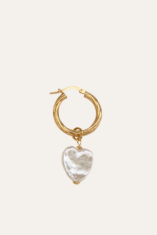 Kolczyk koło z zawieszka perła serce